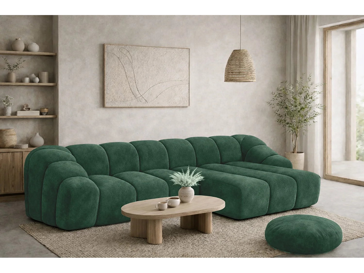 Divano angolare modulare a L, tessuto velluto Bluvel, verde, destra, CROISSANT L