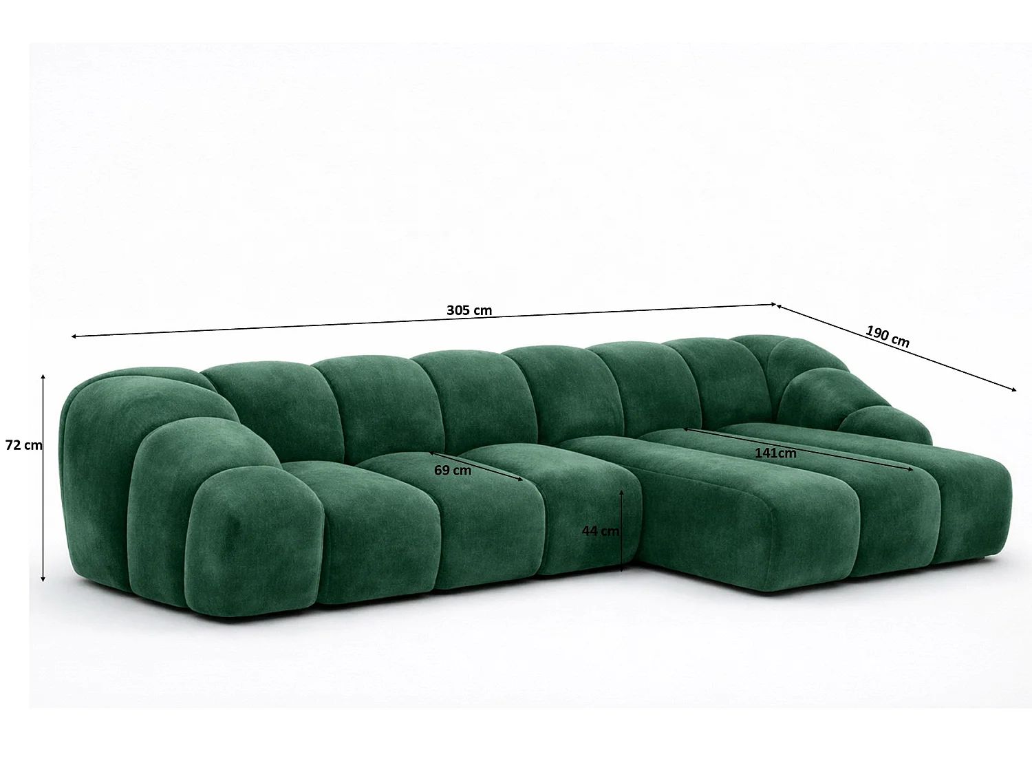 Divano angolare modulare a L, tessuto velluto Bluvel, verde, destra, CROISSANT L