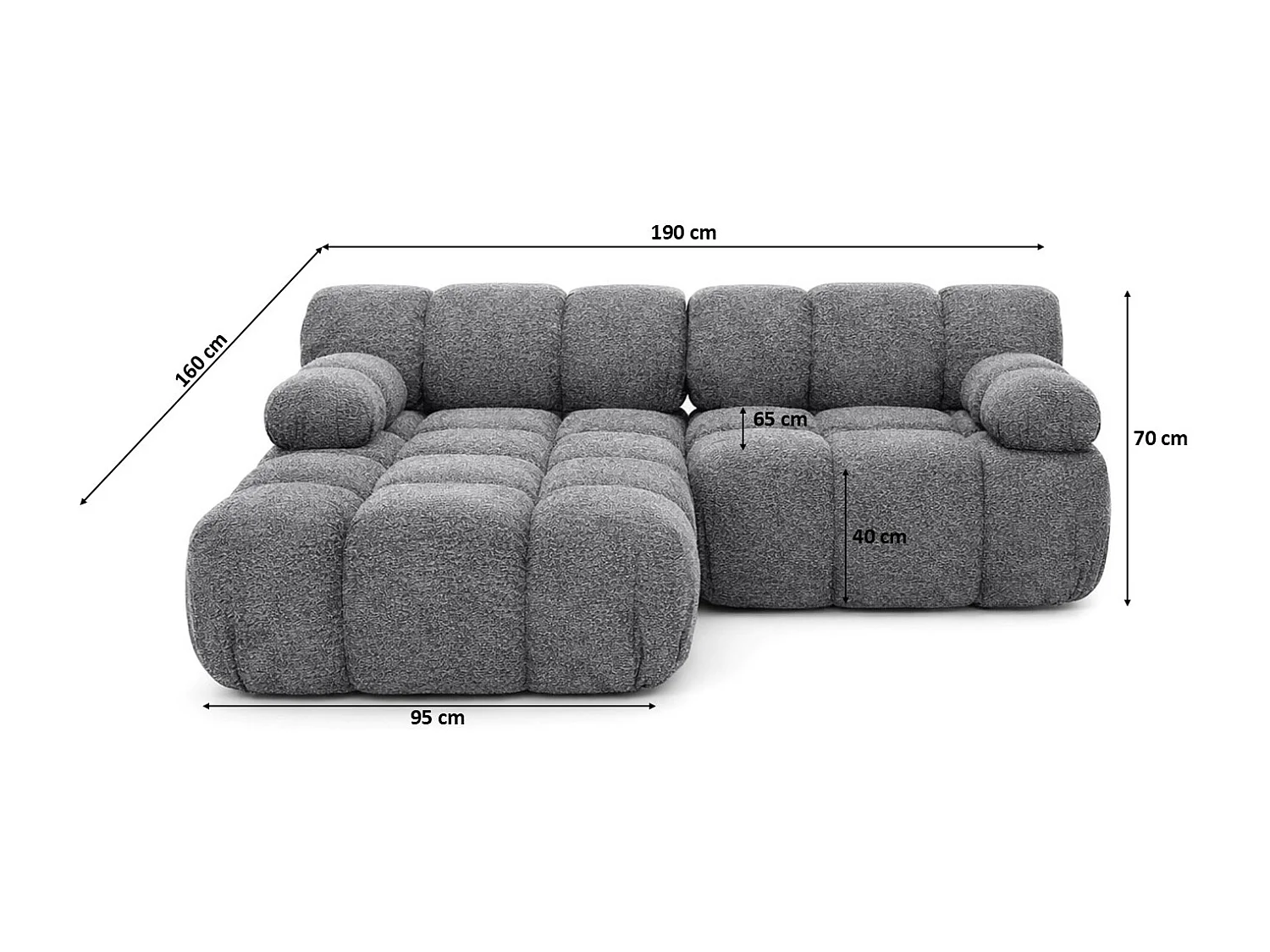 Canapé d’angle L mini modulaire, tissu bouclé Abriamo, Gris foncé, Gauche, Selia