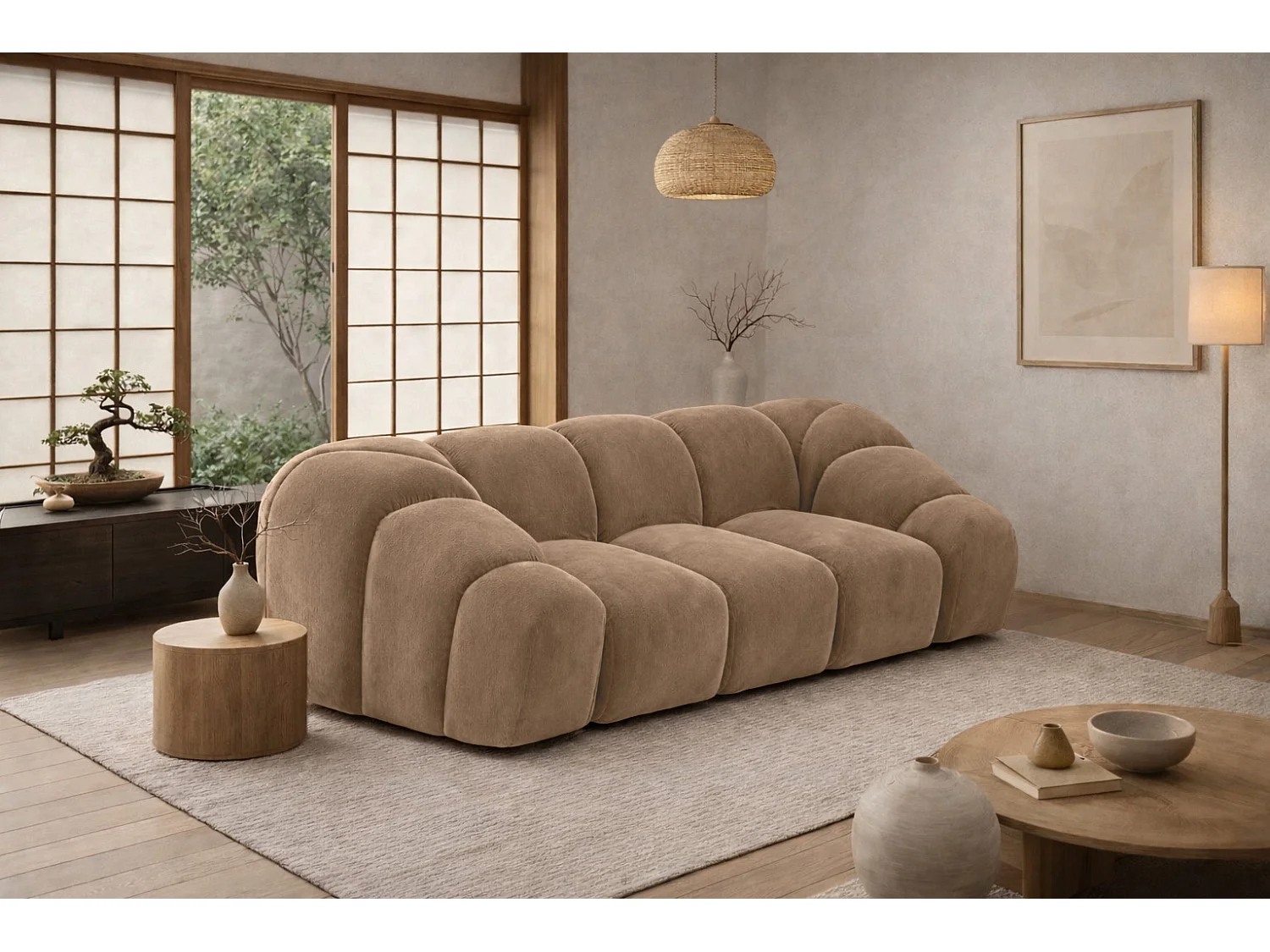 Divano modulare 2 posti, tessuto velluto Bluvel, latte, CROISSANT