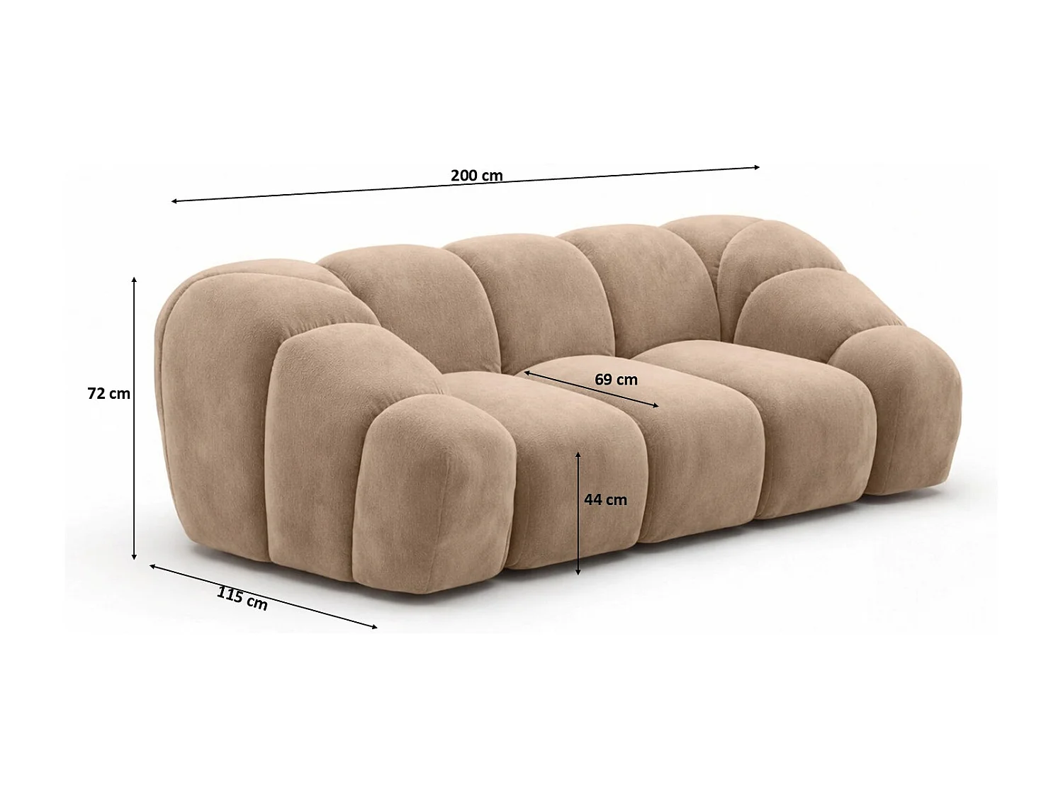 Divano modulare 2 posti, tessuto velluto Bluvel, latte, CROISSANT