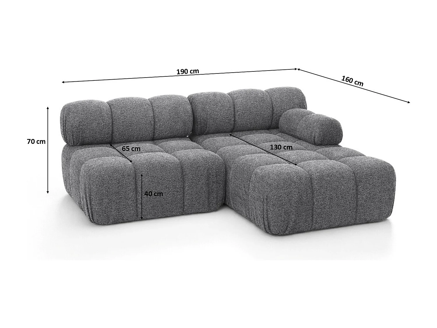 Canapé d’angle en L Mini II modulaire, tissu bouclé Abriamo, Gris foncé, Droite, Selia