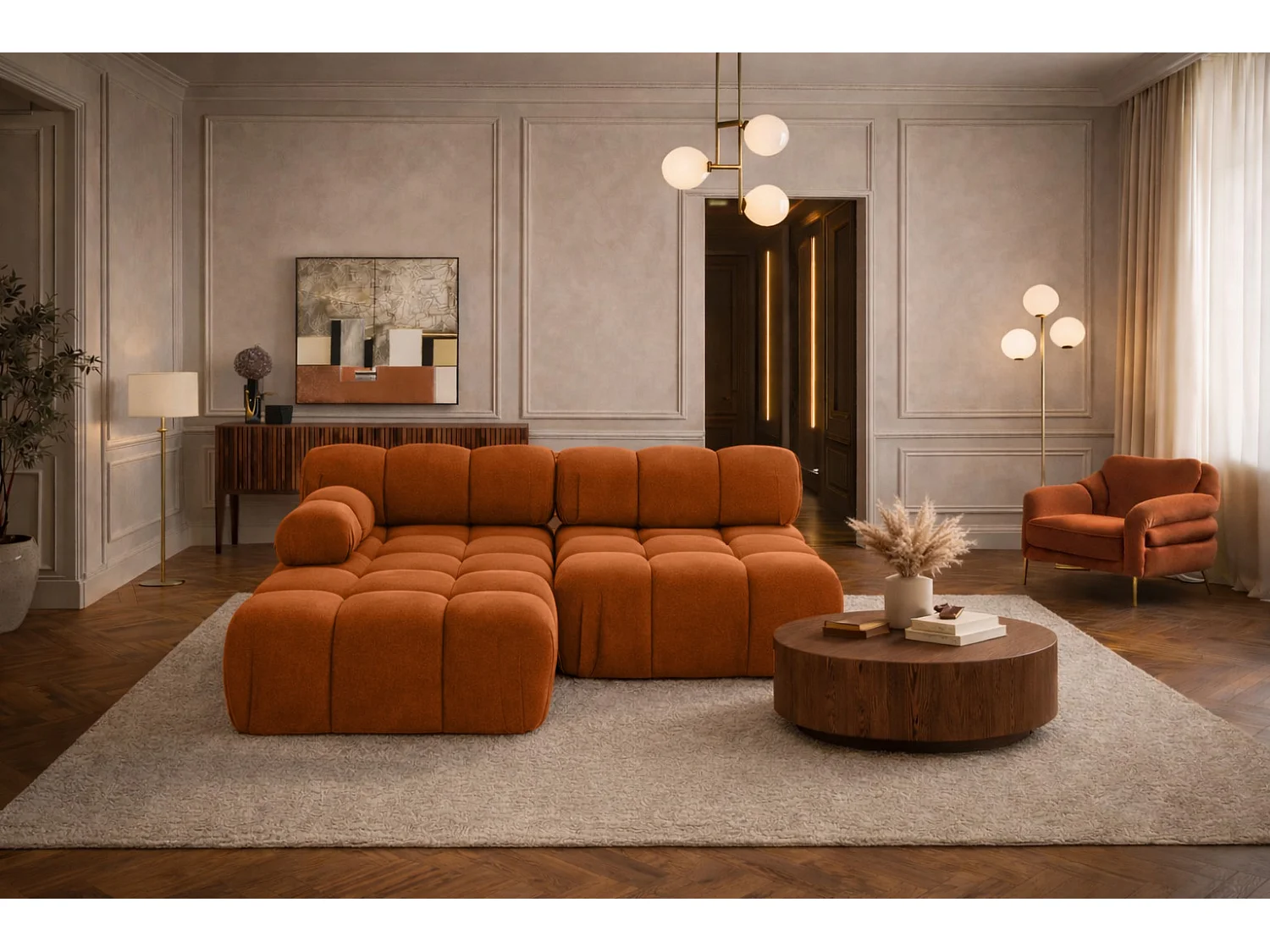 Canapé d’angle en L Mini II modulaire, velours Salvador, Marron, Gauche, Selia