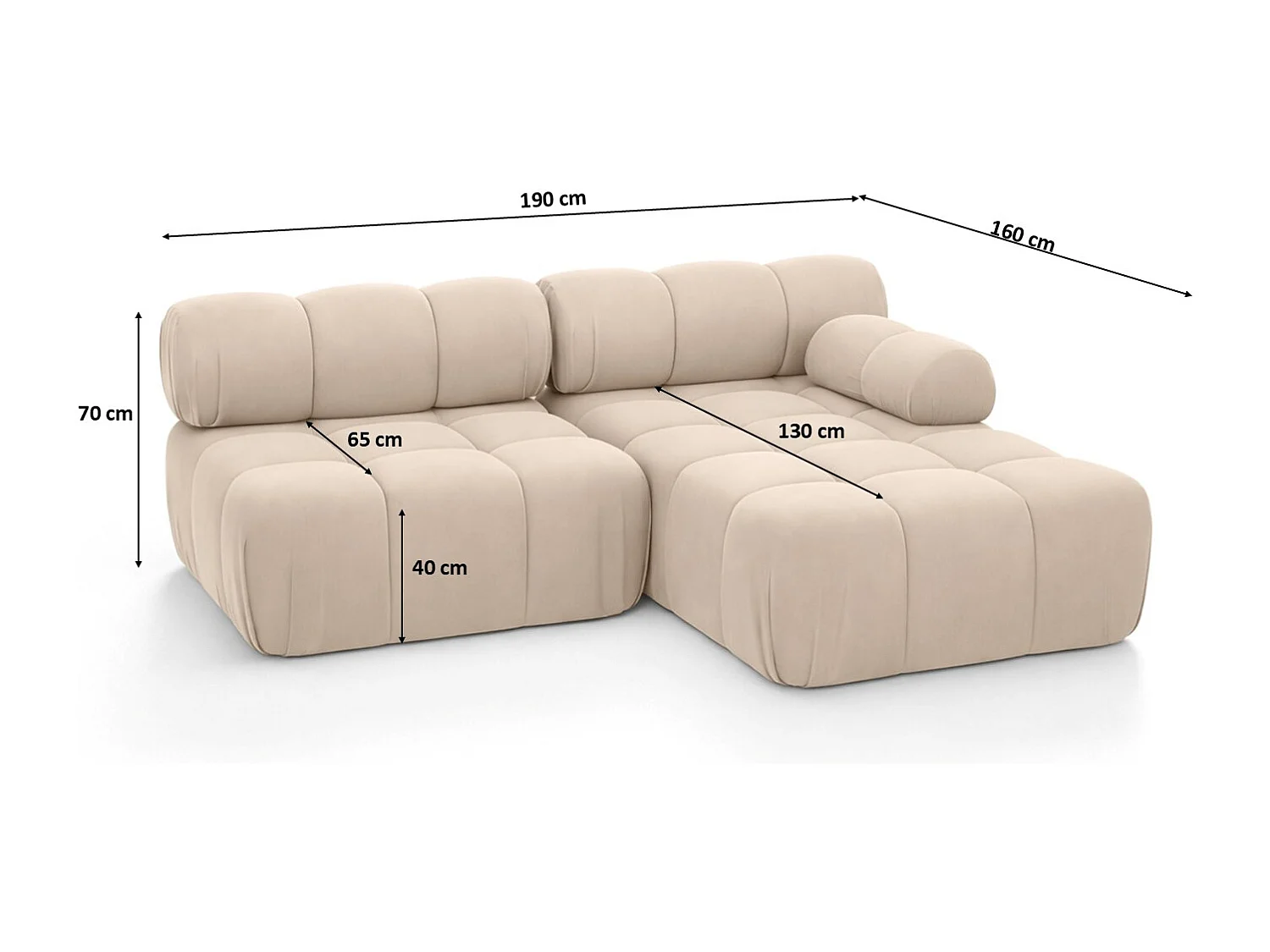 Canapé d’angle en L Mini II modulaire, velours Salvador, Beige, Droite, Selia