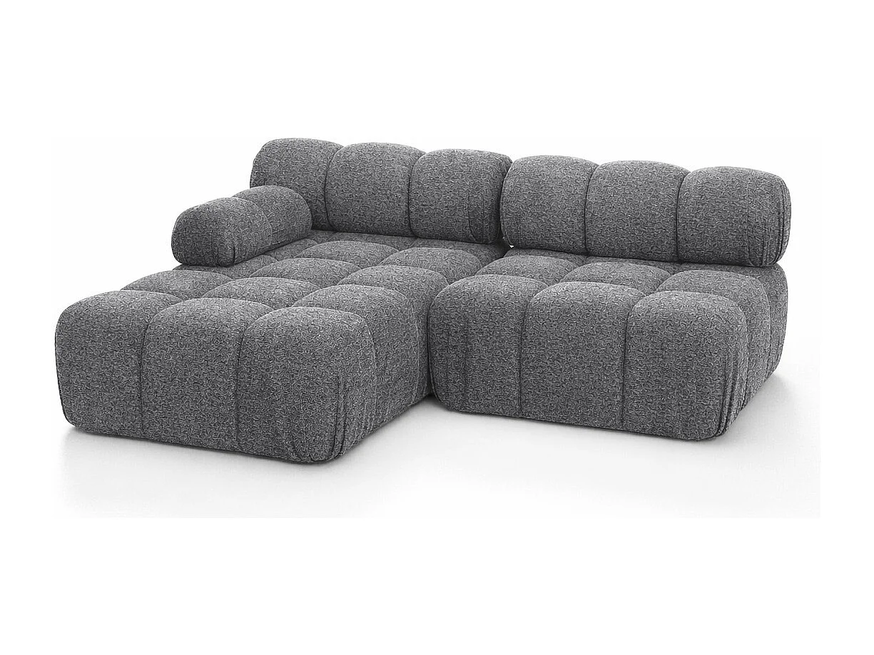 Canapé d’angle en L Mini II modulaire, tissu bouclé Abriamo, Gris foncé, Gauche, Selia