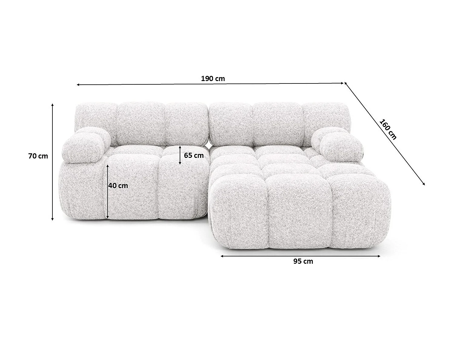 Canapé d’angle L mini modulaire, tissu bouclé Abriamo, Écru, Droite, Selia