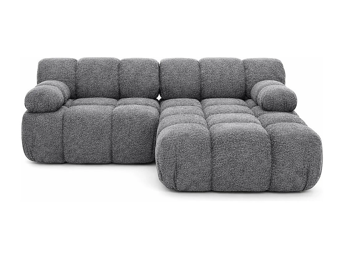 Canapé d’angle L mini modulaire, tissu bouclé Abriamo, Gris foncé, Droite, Selia