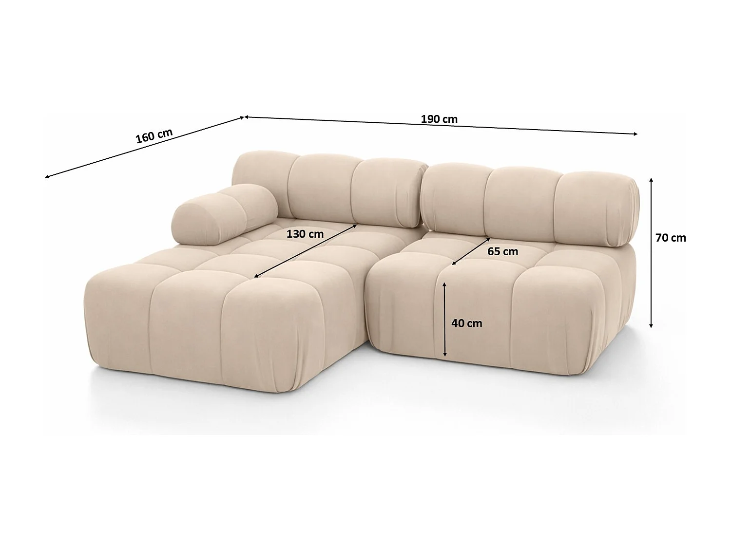 Canapé d’angle en L Mini II modulaire, velours Salvador, Beige, Gauche, Selia