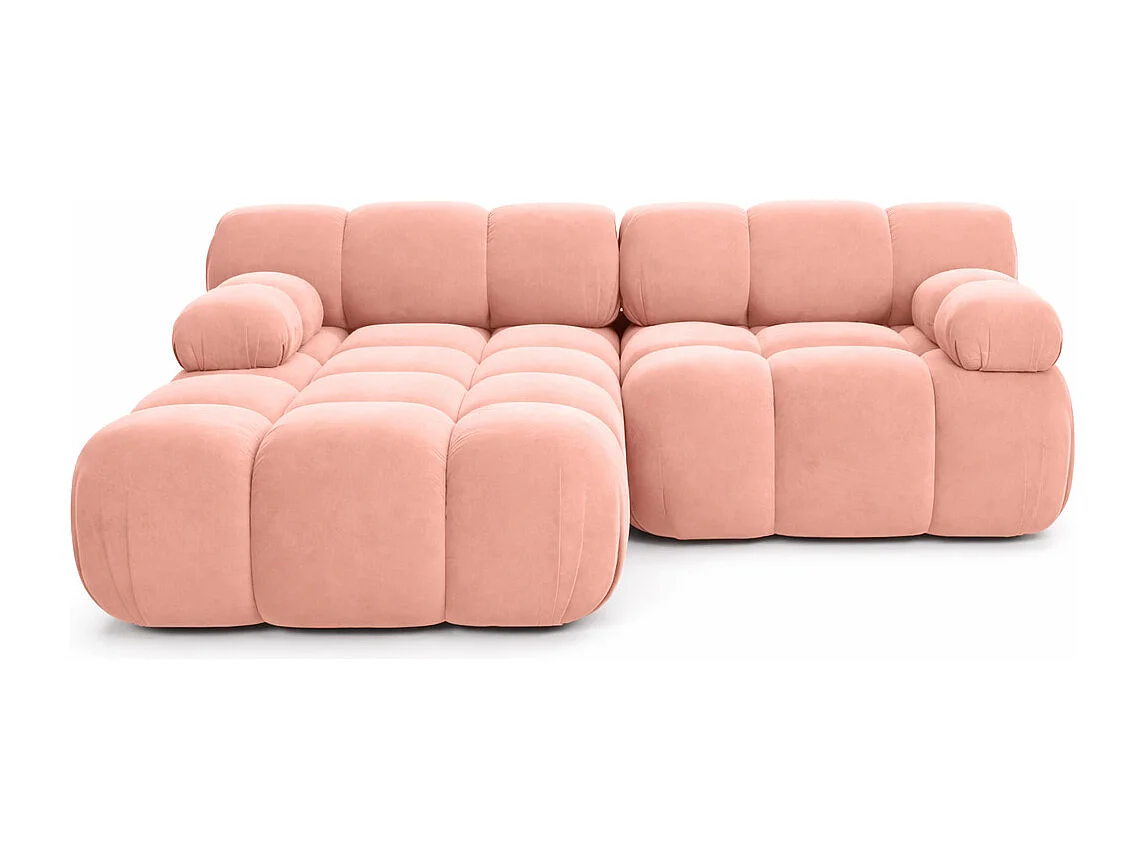 Canapé d’angle L mini modulaire, velours Salvador, Rose, Gauche, Selia