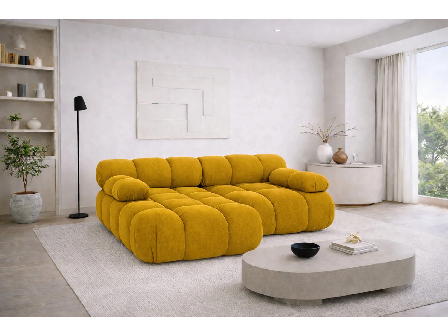 Canapé d’angle L mini modulaire, velours Salvador, Jaune, Gauche, Selia