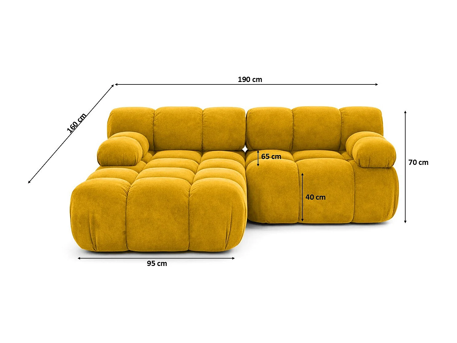 Canapé d’angle L mini modulaire, velours Salvador, Jaune, Gauche, Selia