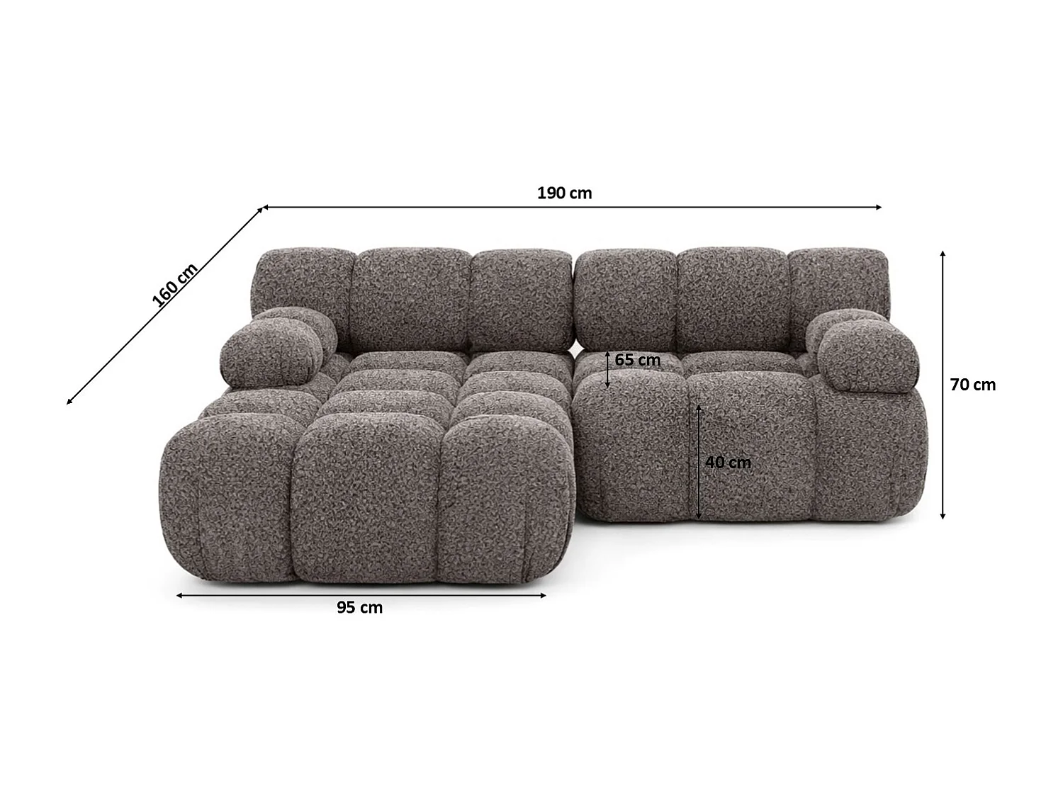 Canapé d’angle L mini modulaire, tissu bouclé Abriamo, Marron, Gauche, Selia