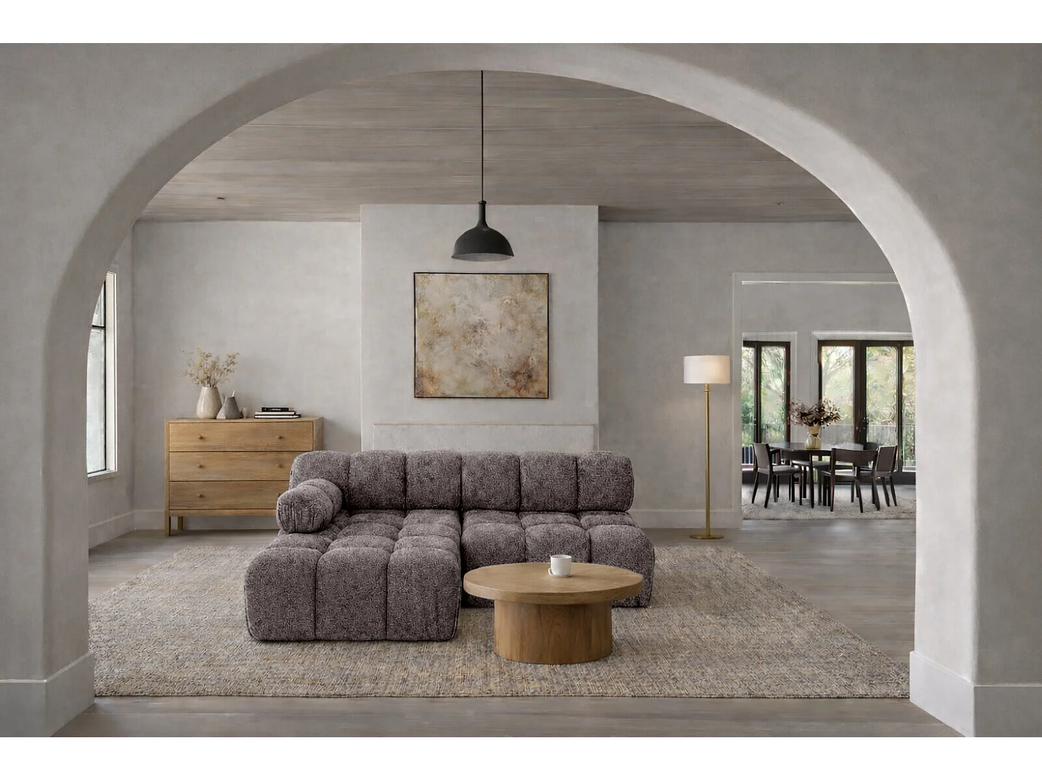 Canapé d’angle en L Mini II modulaire, tissu bouclé Abriamo, Marron, Gauche, Selia