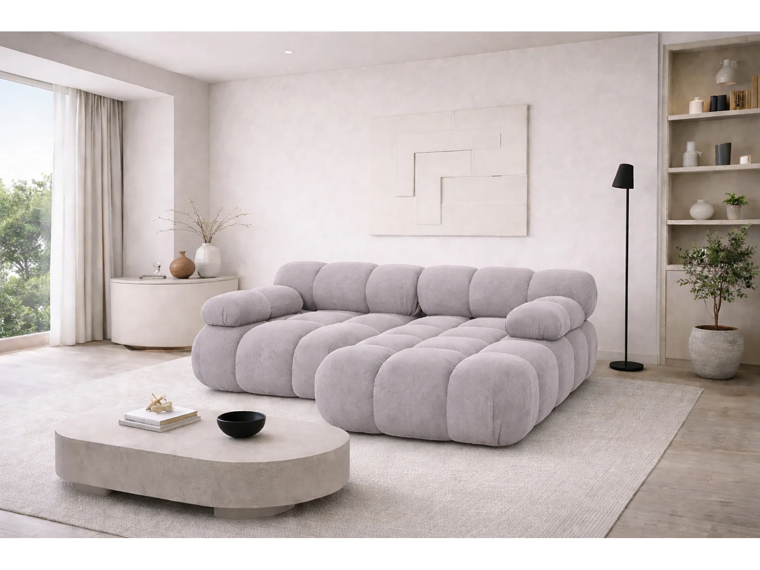 Canapé d’angle L mini modulaire, velours Salvador, Gris, Droite, Selia