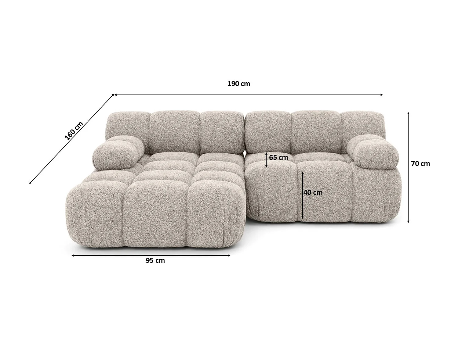 Canapé d’angle L mini modulaire, tissu bouclé Abriamo, Beige, Gauche, Selia