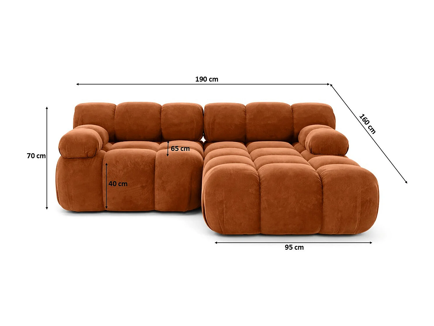 Canapé d’angle L mini modulaire, velours Salvador, Marron foncé, Droite, Selia