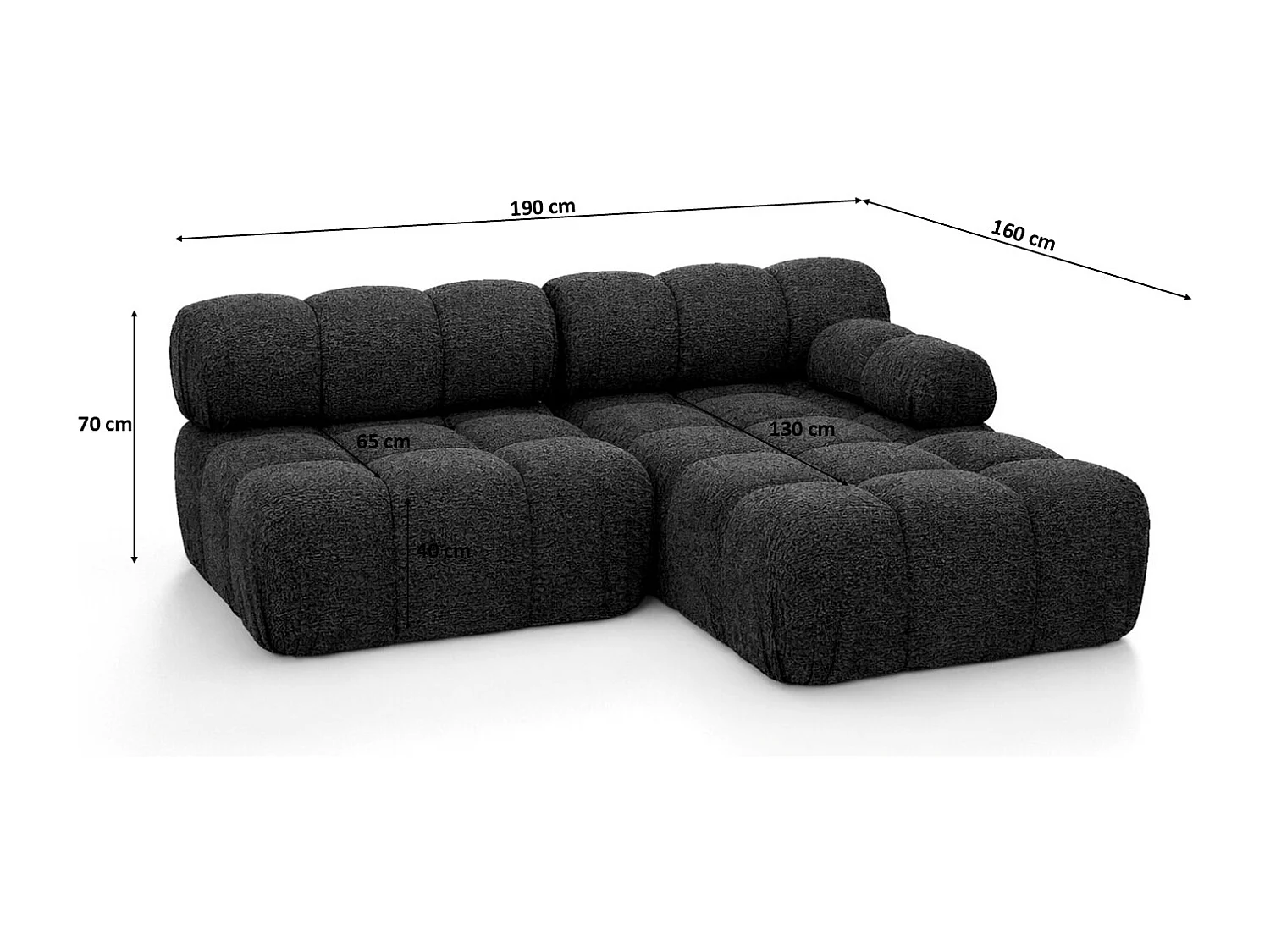 Canapé d’angle en L Mini II modulaire, tissu bouclé Abriamo, Graphite, Droite, Selia