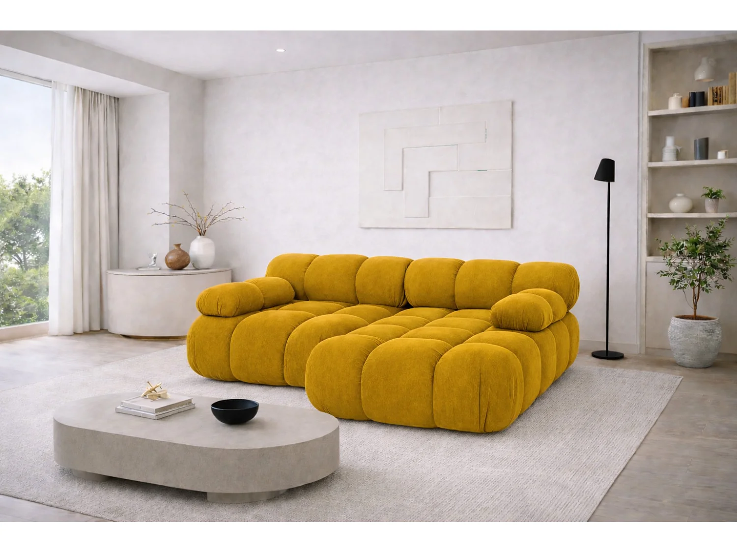 Canapé d’angle L mini modulaire, velours Salvador, Jaune, Droite, Selia