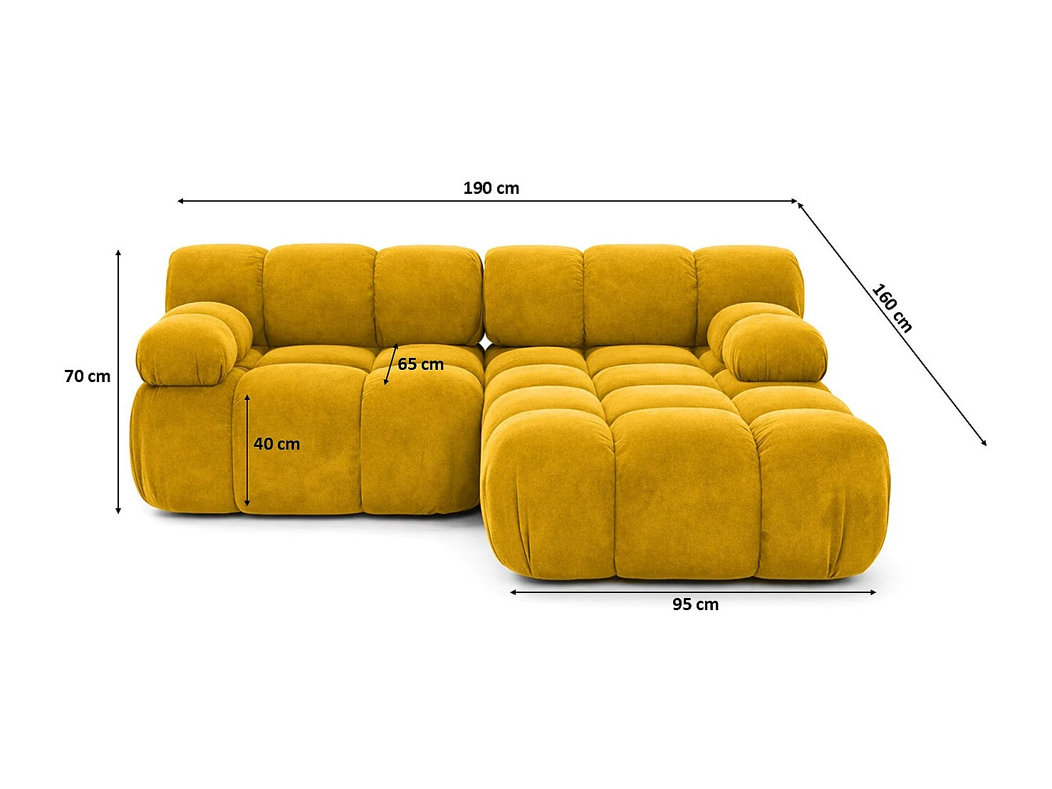 Canapé d’angle L mini modulaire, velours Salvador, Jaune, Droite, Selia