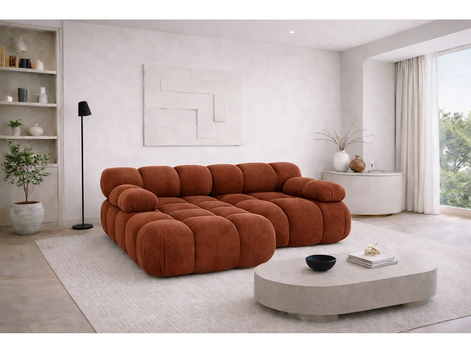 Canapé d’angle L mini modulaire, velours Salvador, Marron, Gauche, Selia