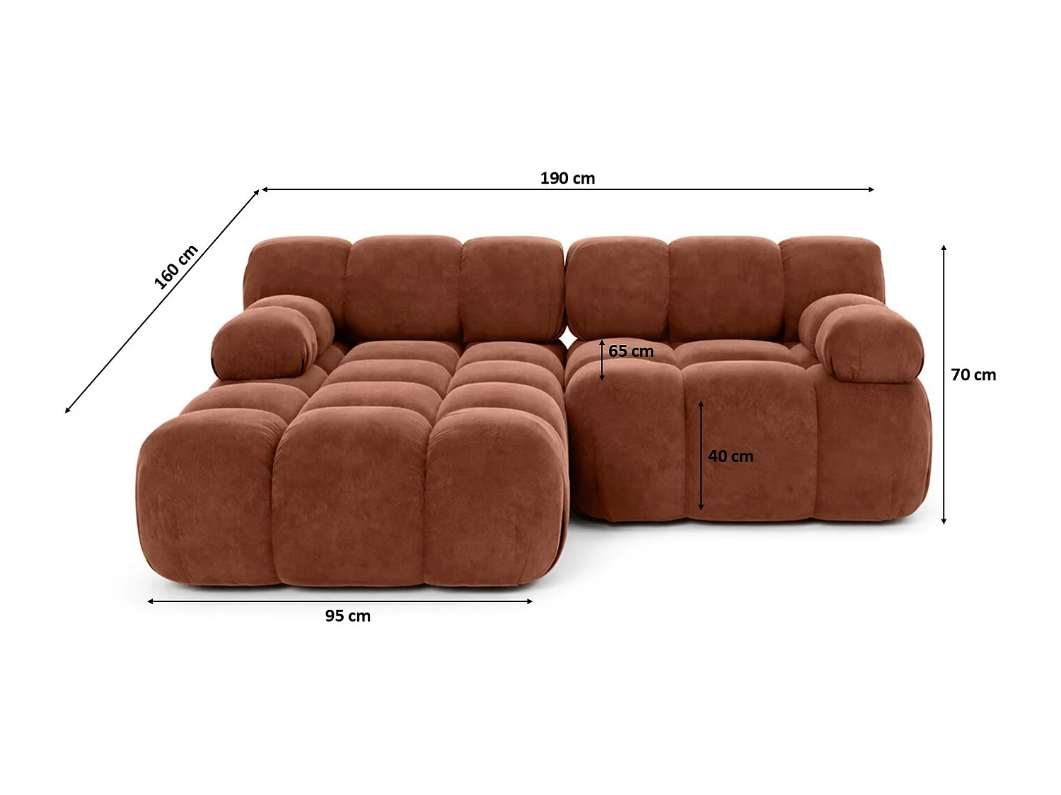 Canapé d’angle L mini modulaire, velours Salvador, Marron, Gauche, Selia