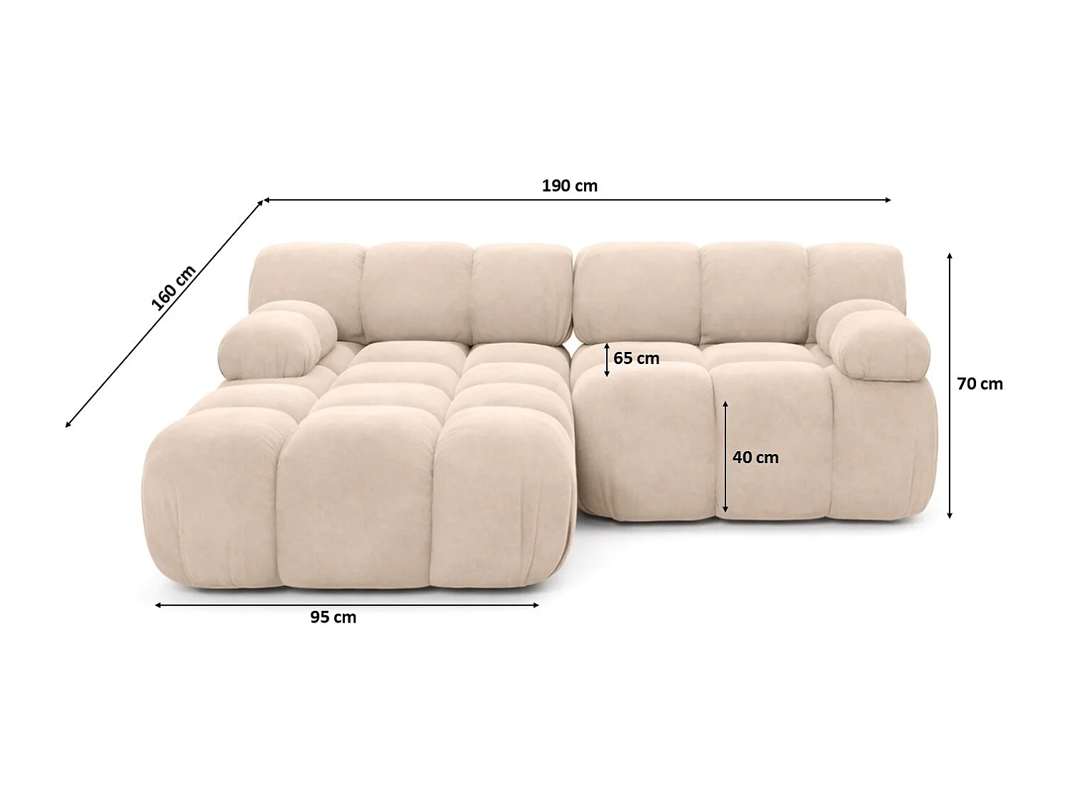 Canapé d’angle L mini modulaire, velours Salvador, Beige, Gauche, Selia