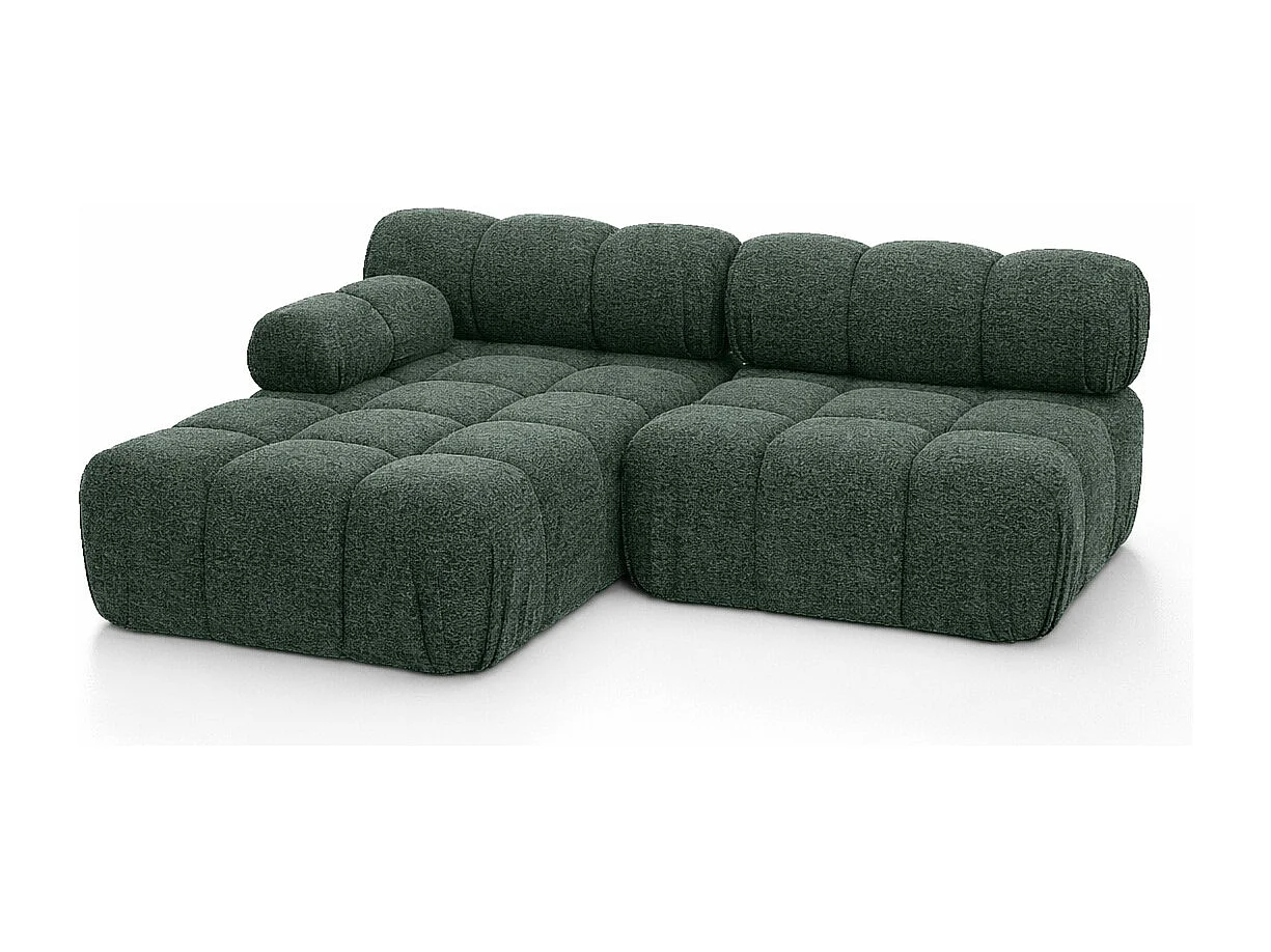 Canapé d’angle en L Mini II modulaire, tissu bouclé Abriamo, Vert foncé, Gauche, Selia