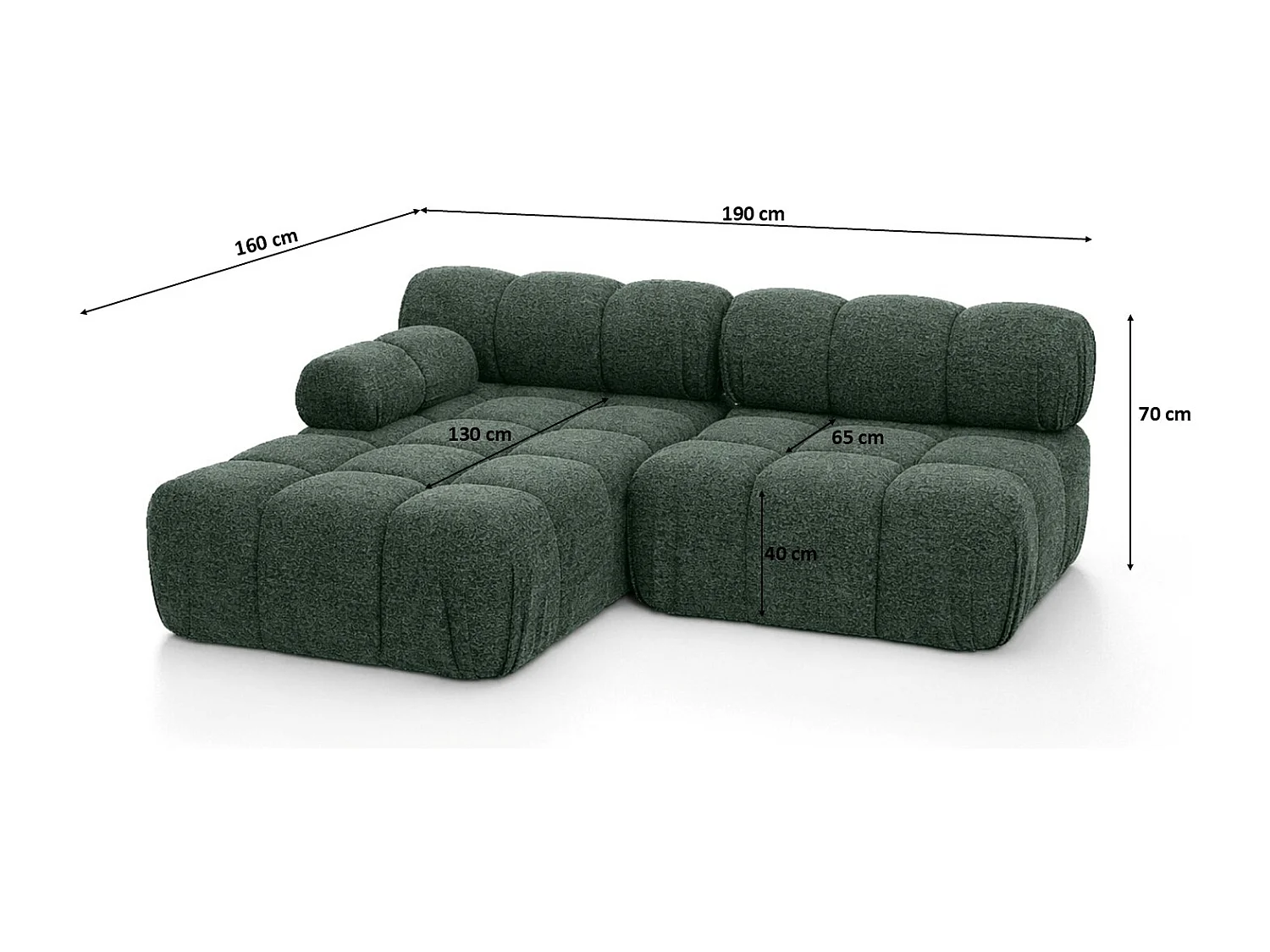 Canapé d’angle en L Mini II modulaire, tissu bouclé Abriamo, Vert foncé, Gauche, Selia