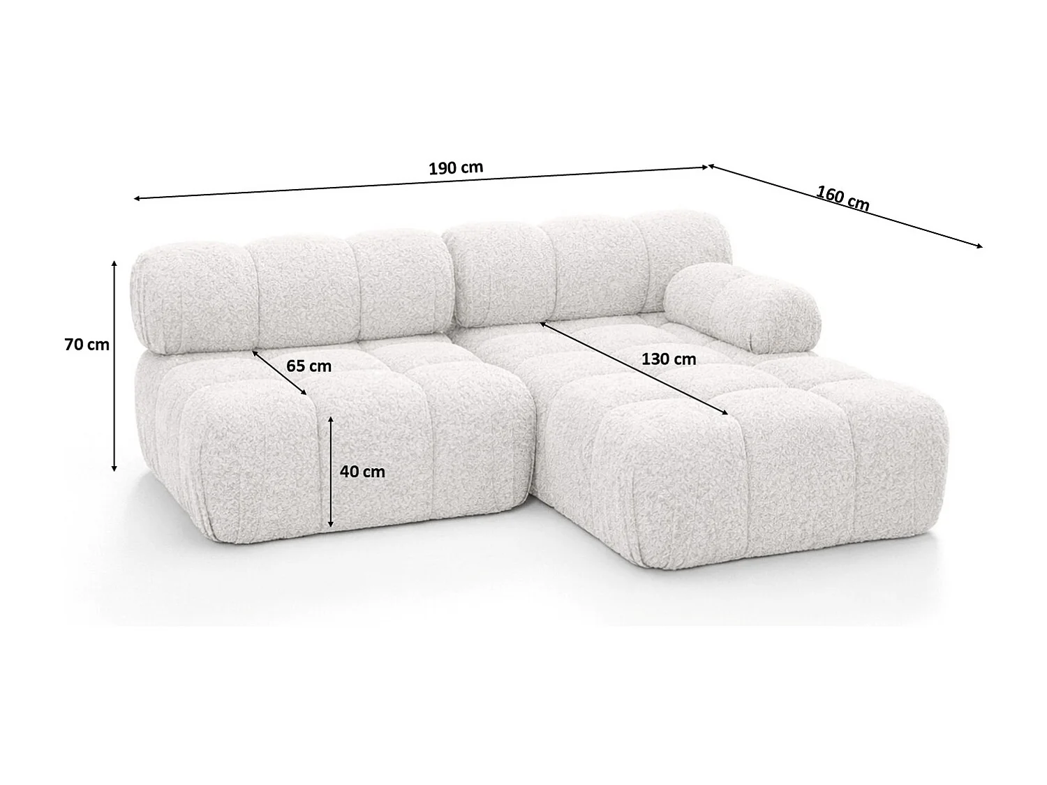 Canapé d’angle en L Mini II modulaire, tissu bouclé Abriamo, Ecru, Droite, Selia