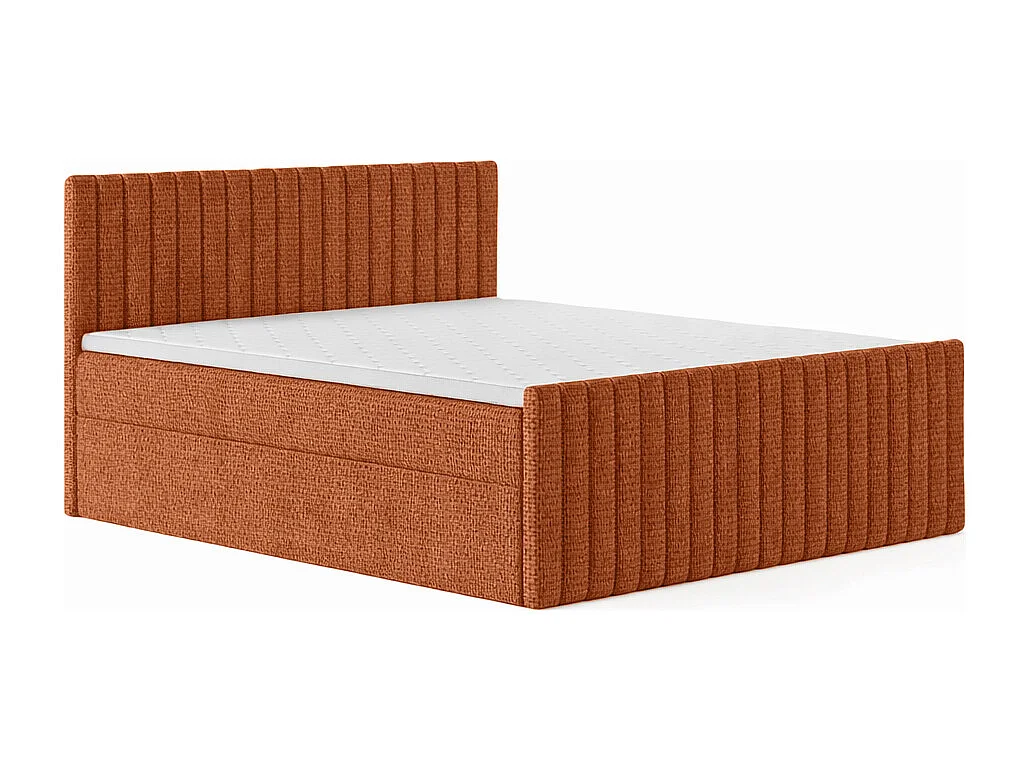 Lit Boxspring avec matelas et coffre de lit, tissu chenille Flow, Cuivre, 140x200 cm, H2-Pocket, DEMETER