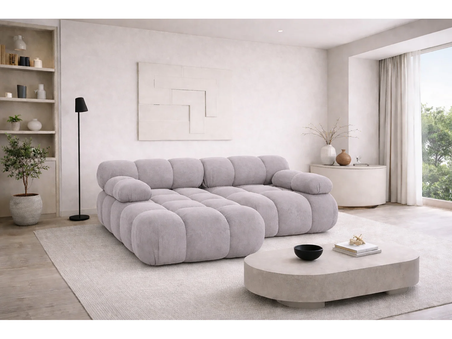 Canapé d’angle L mini modulaire, velours Salvador, Gris, Gauche, Selia