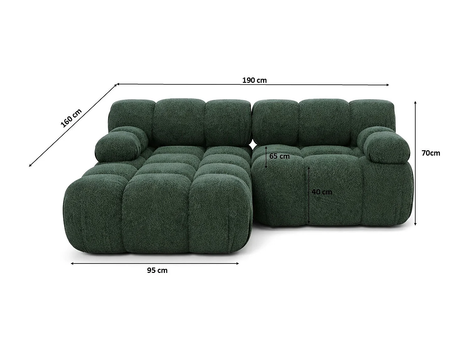 Canapé d’angle L mini modulaire, tissu bouclé Abriamo, Vert foncé, Gauche, Selia