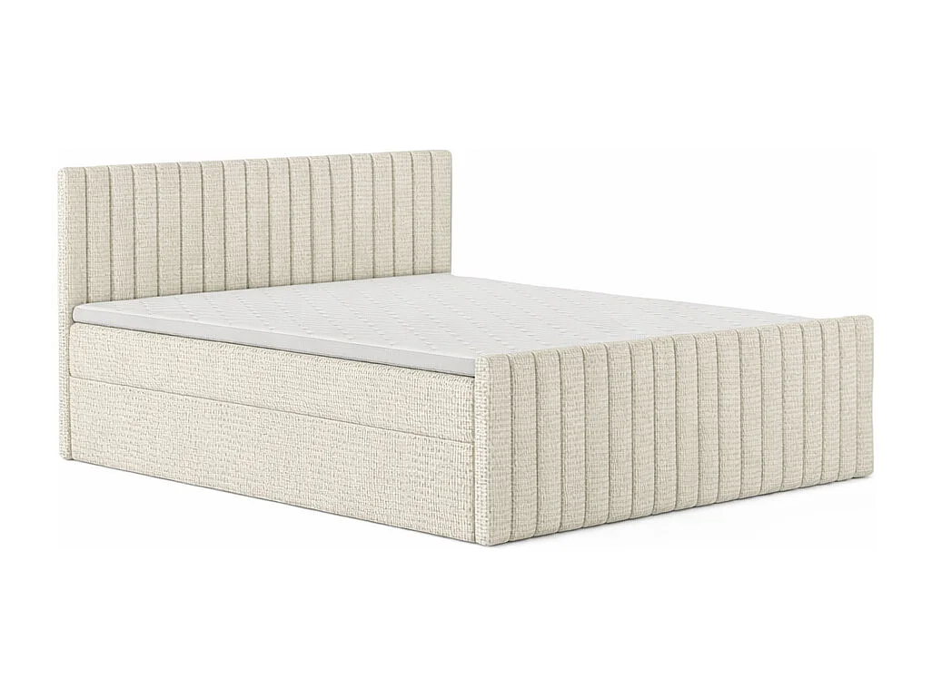 Lit Boxspring avec matelas et coffre de lit, tissu chenille Flow, Beige, 140x200 cm, H2-Pocket, DEMETER