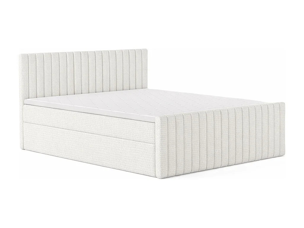Lit Boxspring avec matelas et coffre de lit, tissu chenille Flow, Ecru, 160x200 cm, H2-Pocket, DEMETER