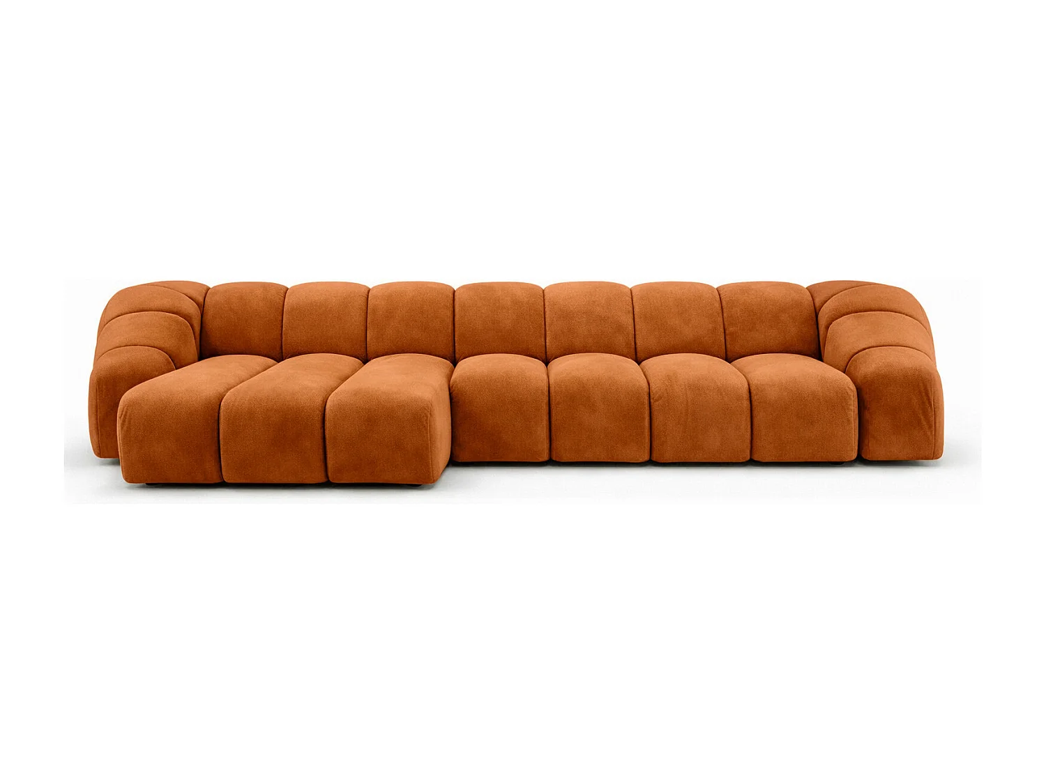 Divano angolare modulare a L, tessuto velluto Bluvel, color cannella, sinistra, CROISSANT XL