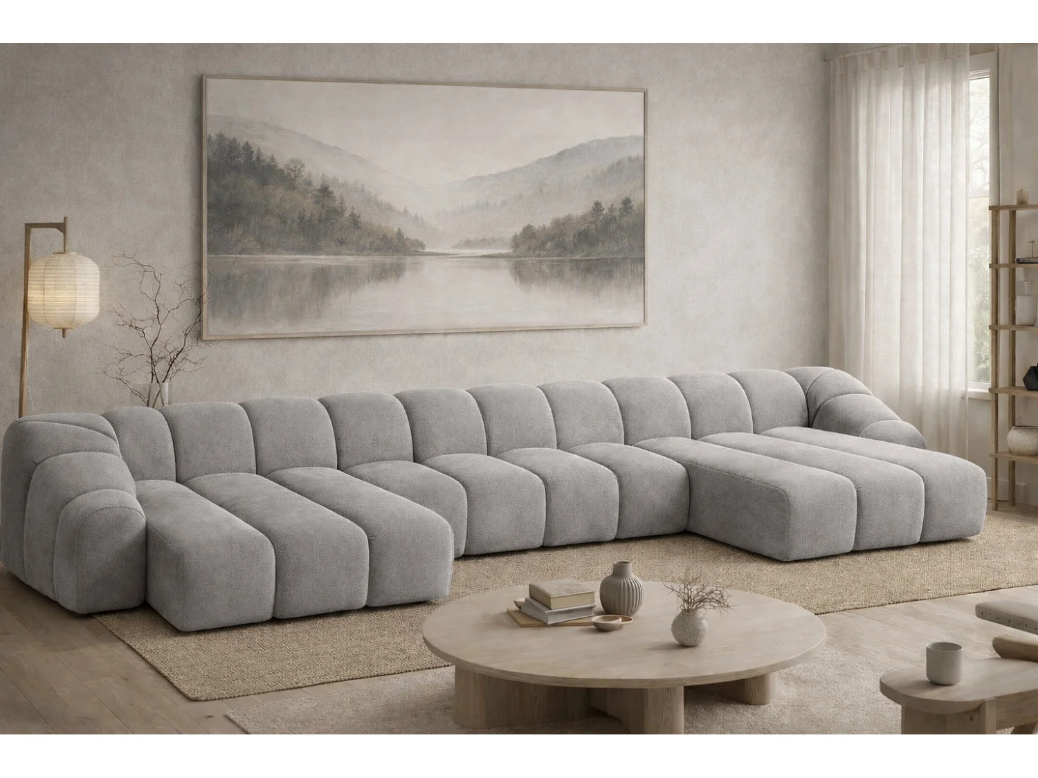 Divano angolare modulare a U, tessuto velluto Bluvel, grigio, CROISSANT U XL