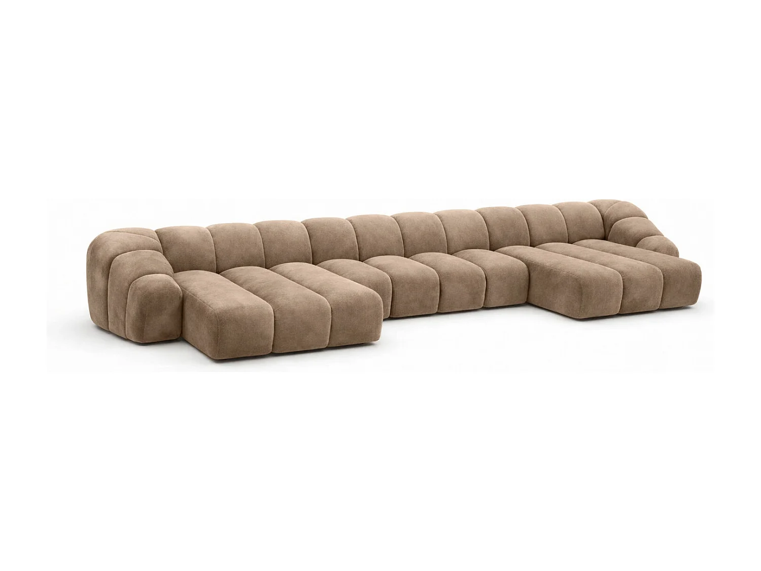 Divano angolare modulare a U, tessuto velluto Bluvel, latte, CROISSANT U XL