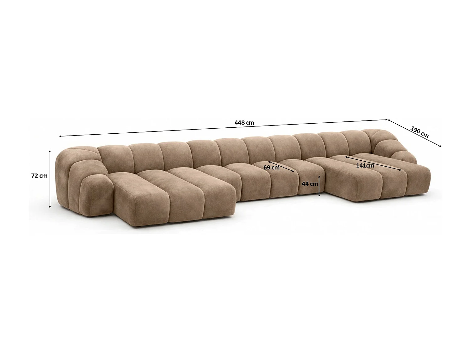 Divano angolare modulare a U, tessuto velluto Bluvel, latte, CROISSANT U XL