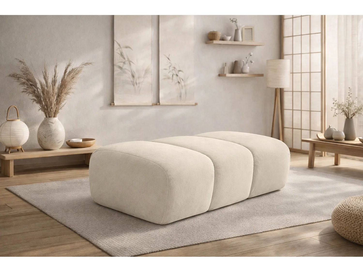 Pouf modular, Veloursstoff Bluvel, Creme, CROISSANT