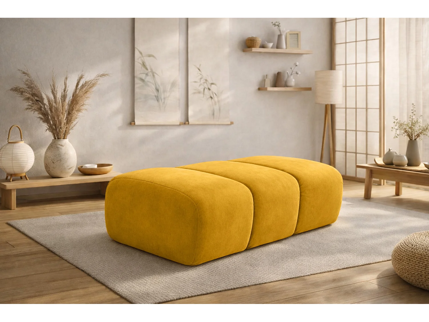 Pouf modular, Veloursstoff Bluvel, Golden, CROISSANT