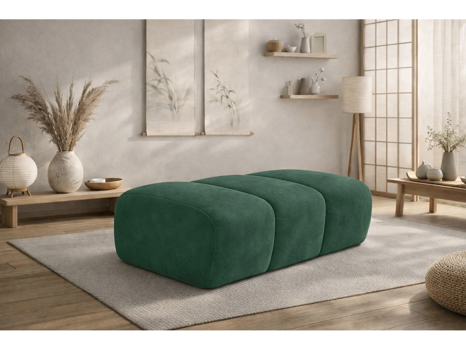 Pouf modular, Veloursstoff Bluvel, Grün, CROISSANT