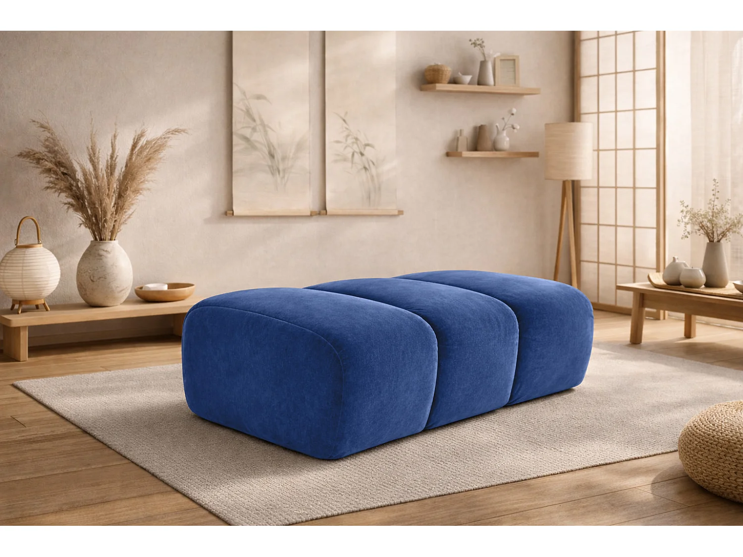Pouf modular, Veloursstoff Bluvel, Tintenblau, CROISSANT