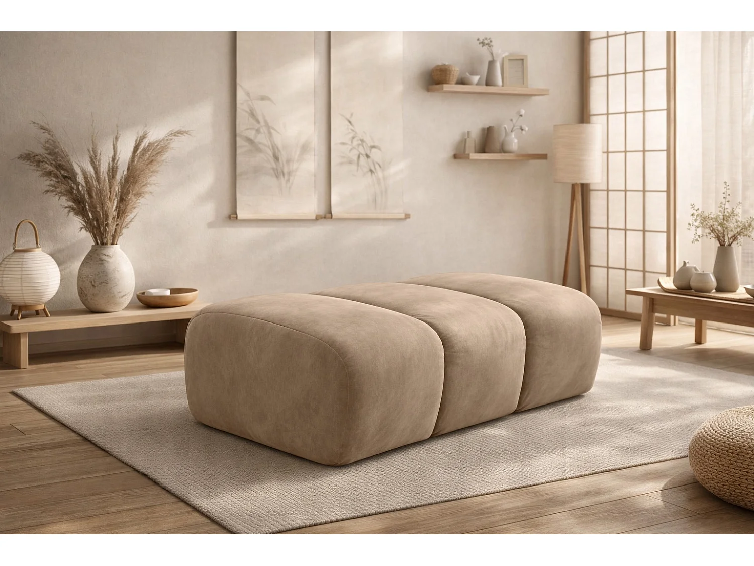 Pouf modular, Veloursstoff Bluvel, Latte, CROISSANT