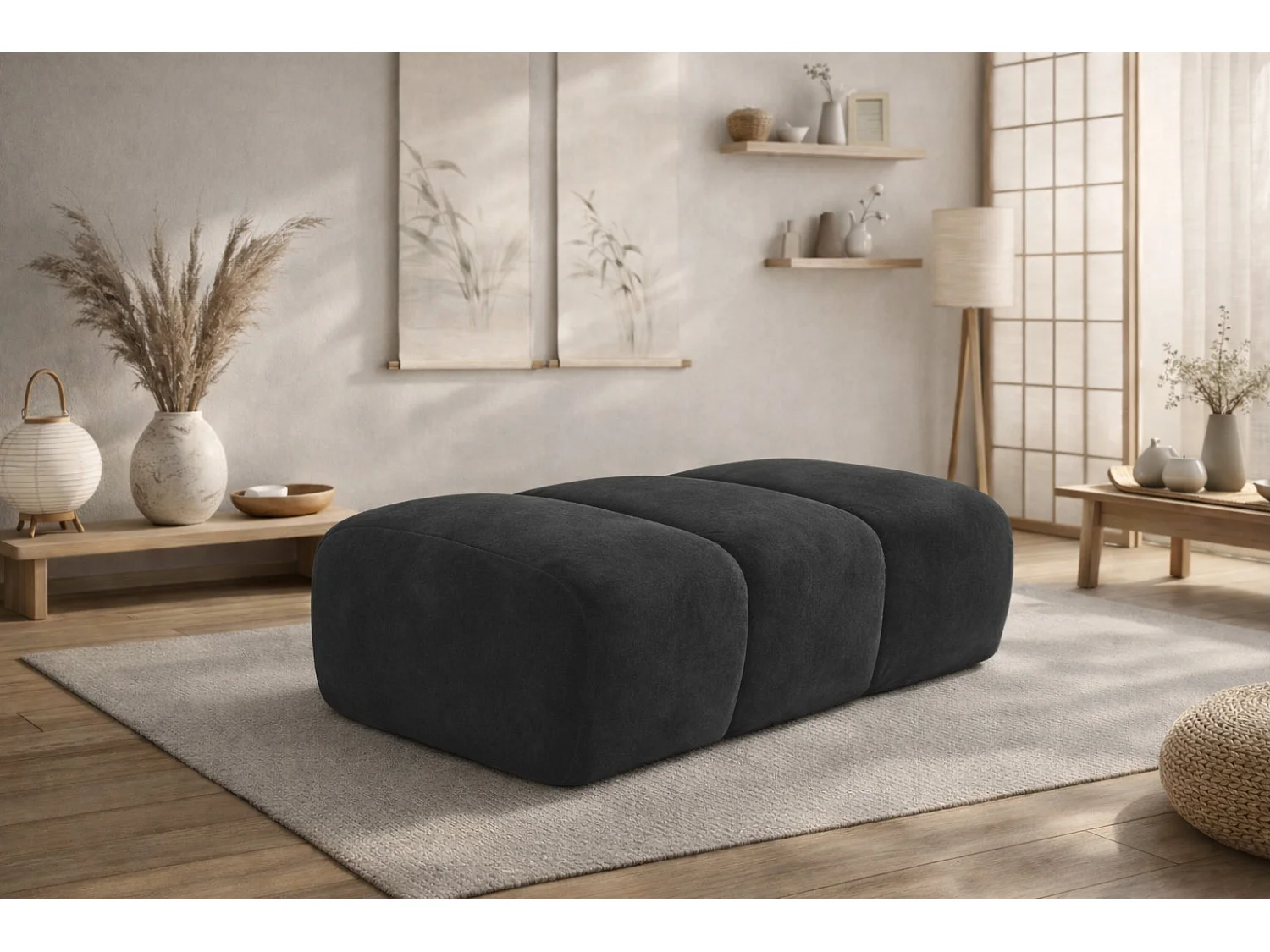 Pouf modular, Veloursstoff Bluvel, Schwarz, CROISSANT