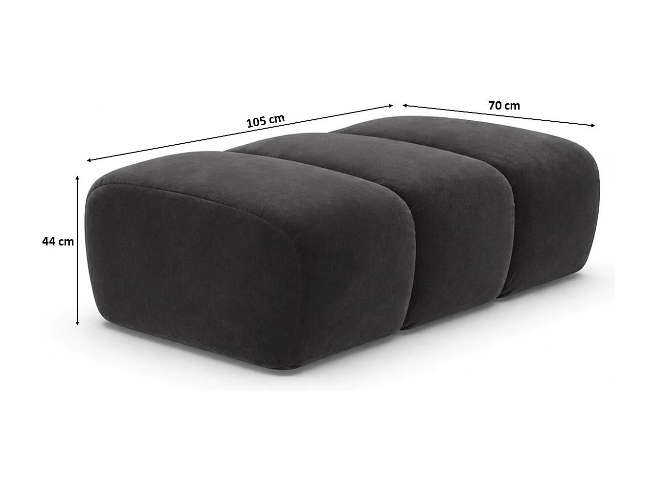 Pouf modular, Veloursstoff Bluvel, Schwarz, CROISSANT