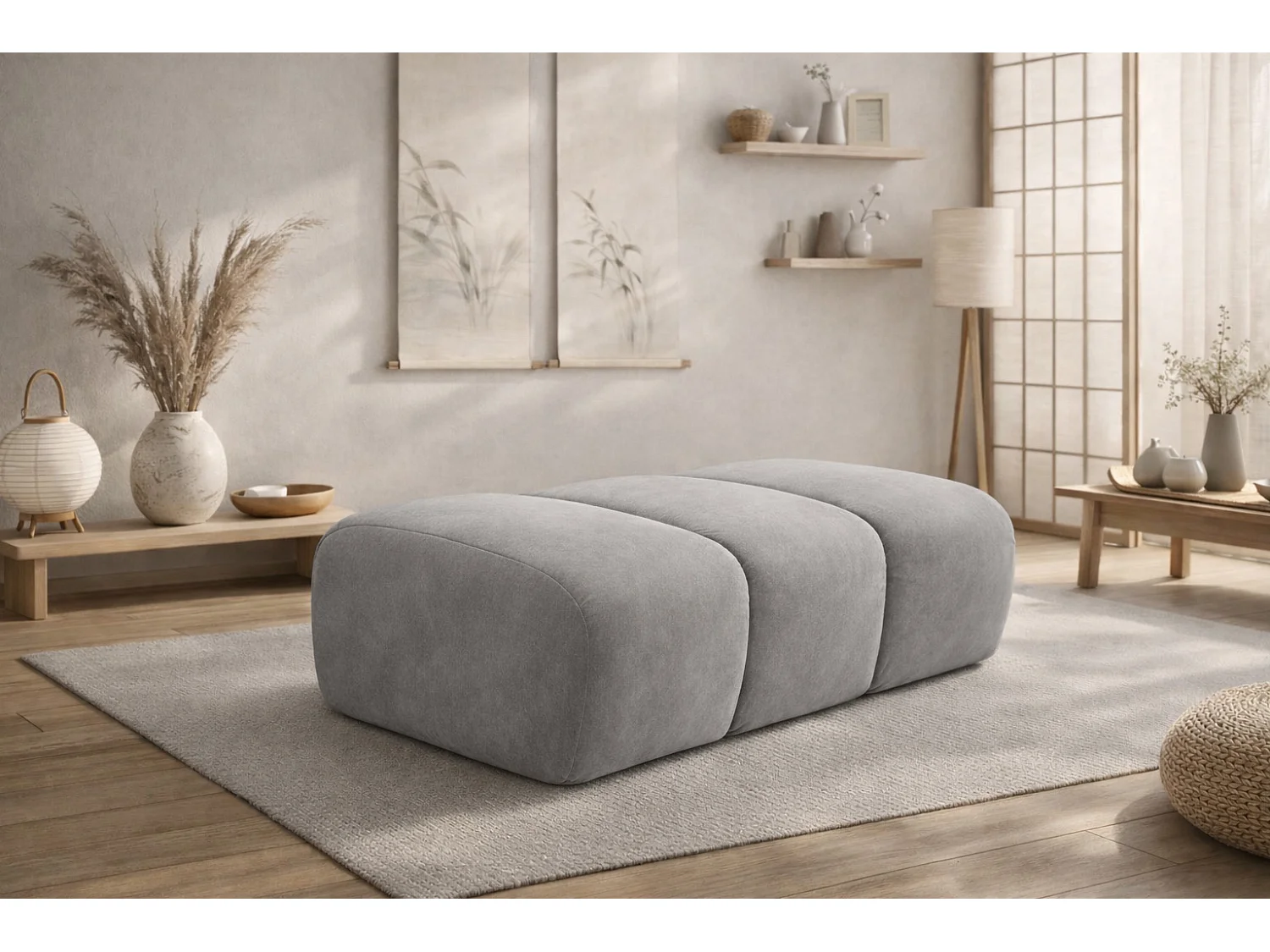 Pouf modular, Veloursstoff Bluvel, Grau, CROISSANT