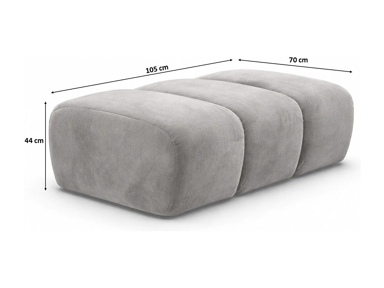 Pouf modular, Veloursstoff Bluvel, Grau, CROISSANT