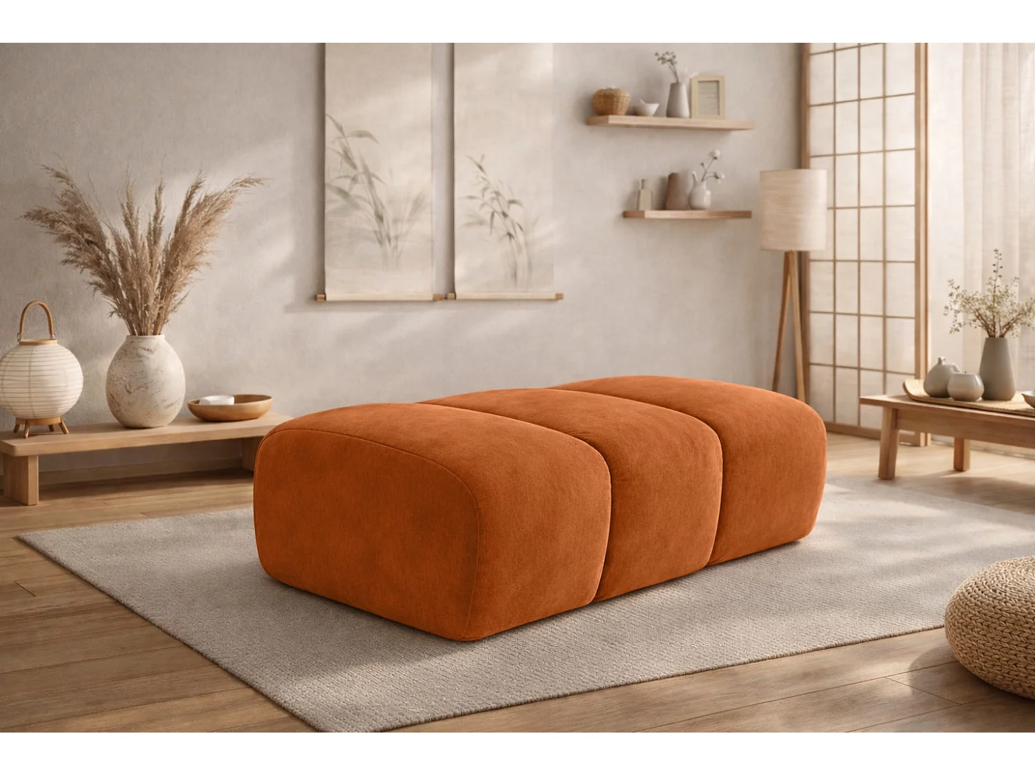 Pouf modular, Veloursstoff Bluvel, Zimtfarbe, CROISSANT