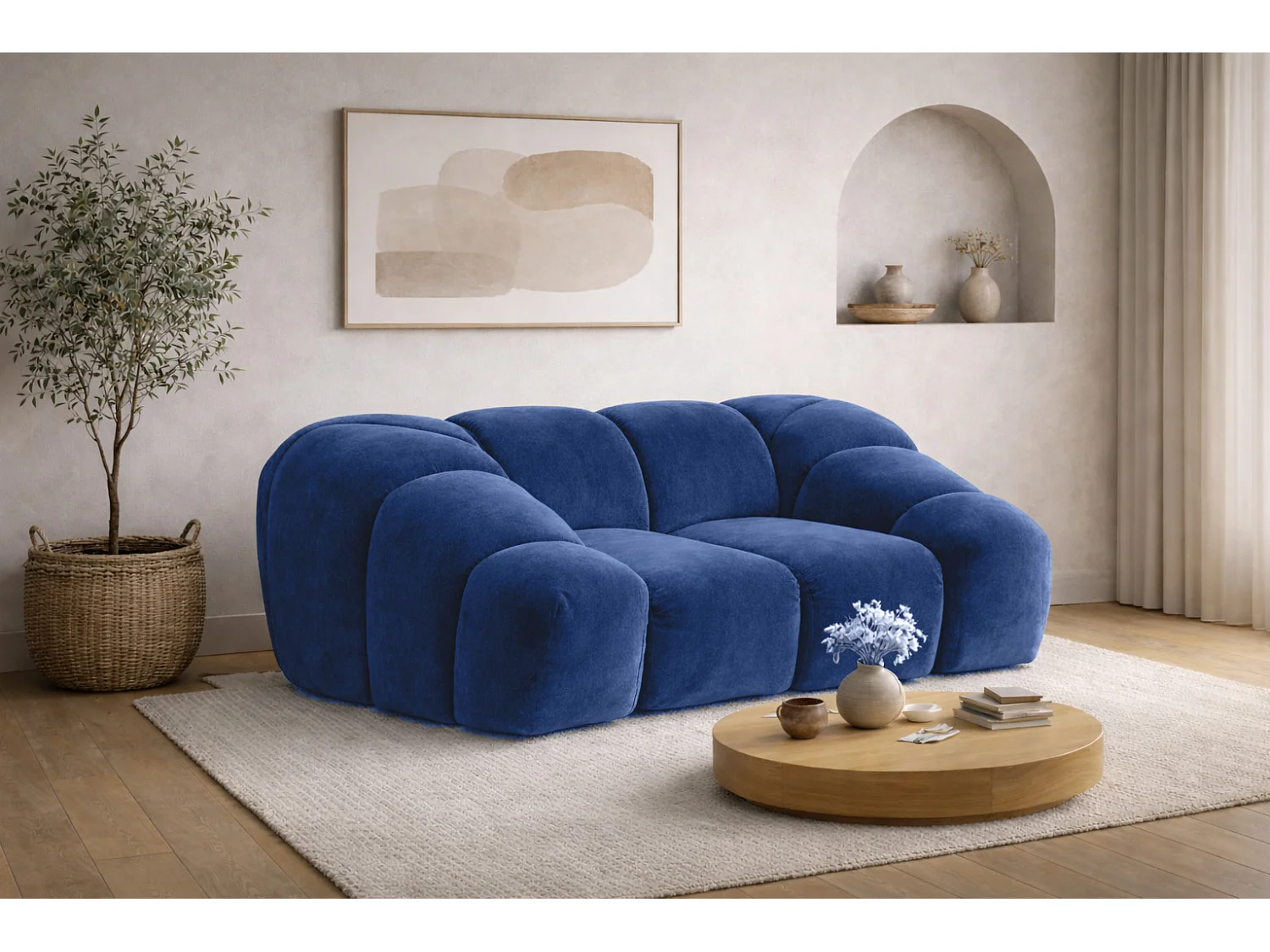Fauteuil modulaire, tissu velours Bluvel, bleu encre, CROISSANT