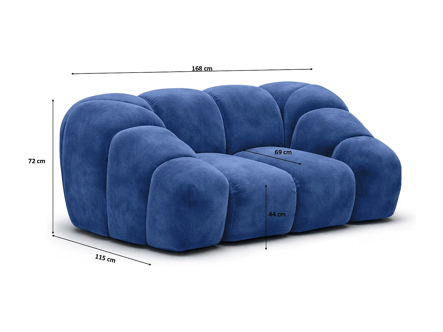 Fauteuil modulaire, tissu velours Bluvel, bleu encre, CROISSANT